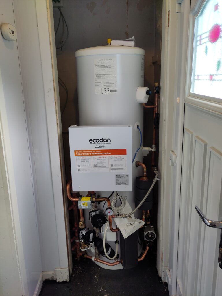 Hot water tank in place in the plant room.